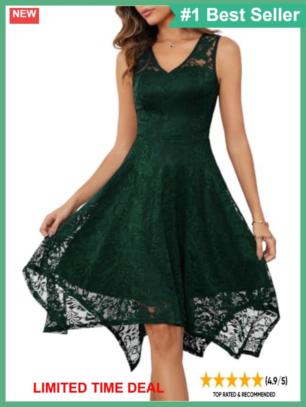 Lace Cocktail Dress V-Neck Handkerchief Hem Swing Formal Wedding Guest